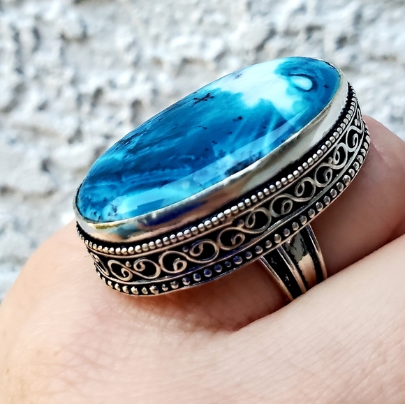 New Oversized Amazing Dendritic Opal 925 Silver Statement Ring. - Picture 8 of 16